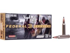 FEDERAL PREMIUM MEAT EATER AMMUNITION 338 LAPUA MAGNUM 250 GRAIN TROPHY COPPER TIPPED BOAT TAIL LEAD-FREE 100 ROUNDS