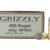 GRIZZLY AMMUNITION 480 RUGER 425 GRAIN CAST PERFORMANCE LEAD WIDE FLAT NOSE GAS CHECK 300 ROUND