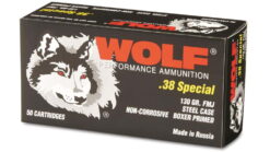 WOLF AMMO PERFORMANCE .38 SPECIAL 130 GRAIN FULL METAL JACKET STEEL CASED 500 ROUNDS